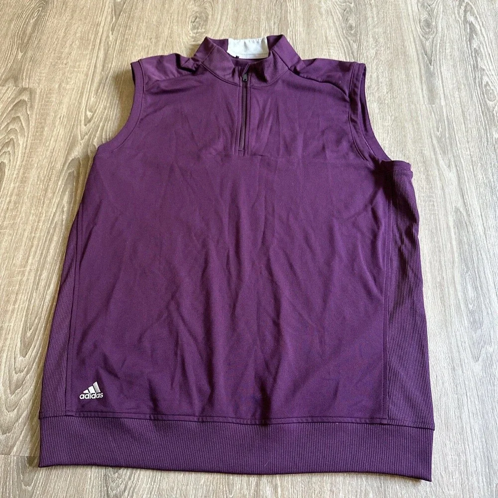 Adidas‎ Golf Sweater Vest Mens Medium Eggplant Sleeveless Mock Neck Zip